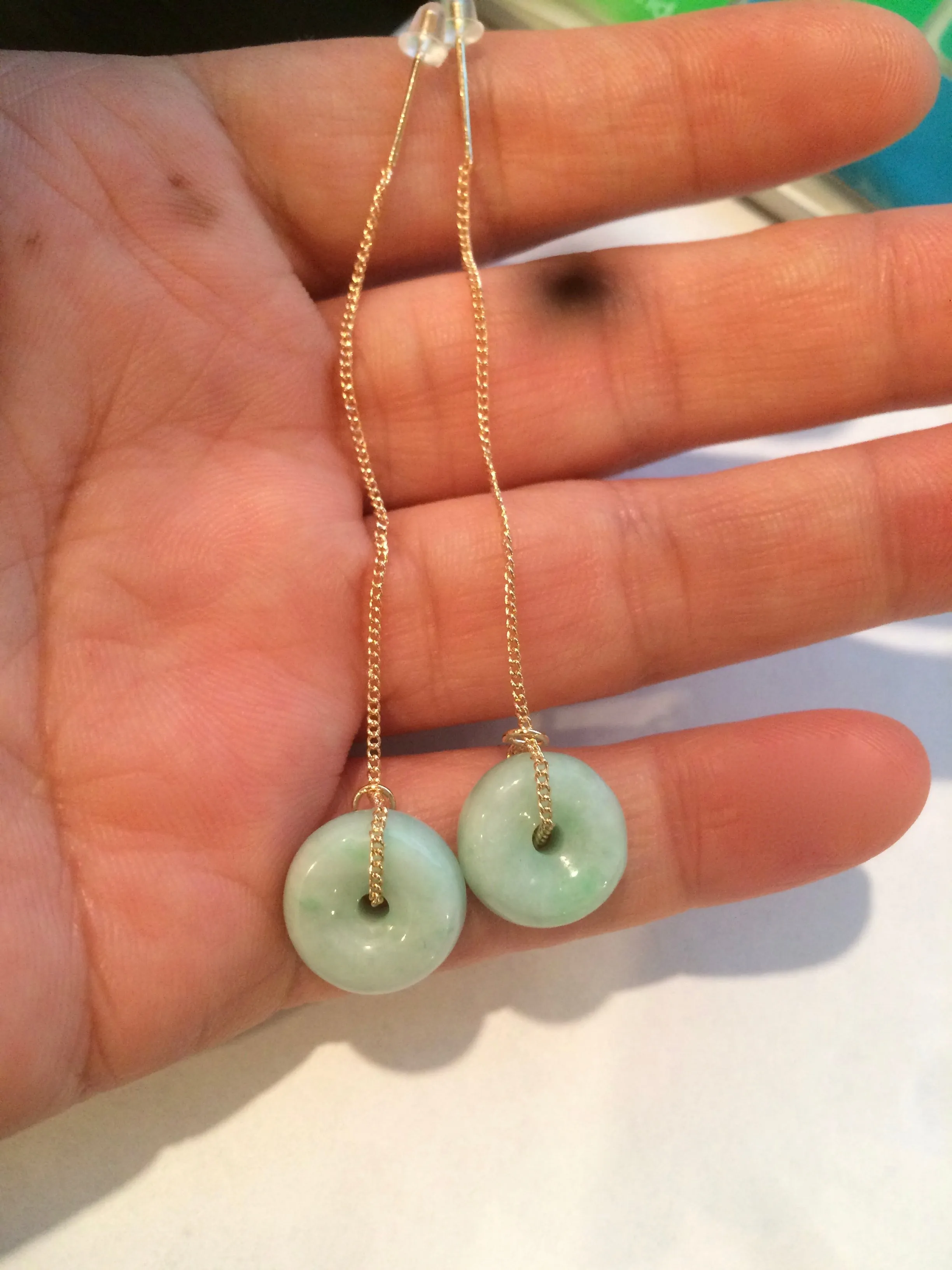 12.2mm 100% Natural safe and sound dangling jadeite Jade earring Y117(Add on item. No sale individually)