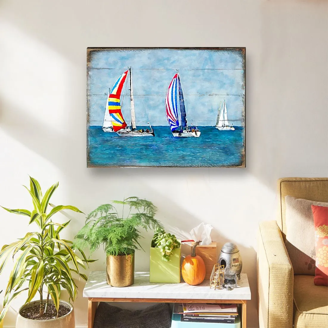 Ahlers Sailboats Wood Wooden Coastal Wall Art by Nature Wonders - Coastal Sea-Life Décor - 95259B