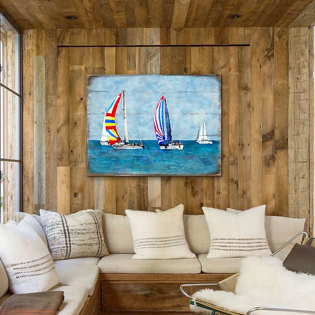 Ahlers Sailboats Wood Wooden Coastal Wall Art by Nature Wonders - Coastal Sea-Life Décor - 95259B