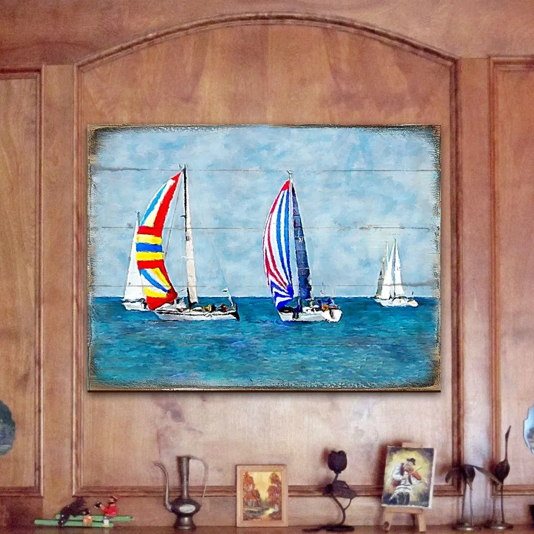 Ahlers Sailboats Wood Wooden Coastal Wall Art by Nature Wonders - Coastal Sea-Life Décor - 95259B