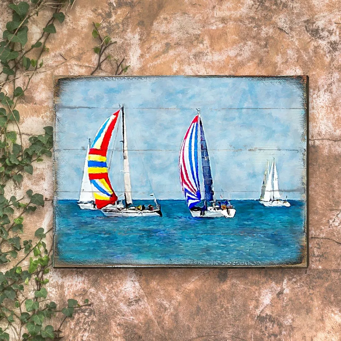 Ahlers Sailboats Wood Wooden Coastal Wall Art by Nature Wonders - Coastal Sea-Life Décor - 95259B