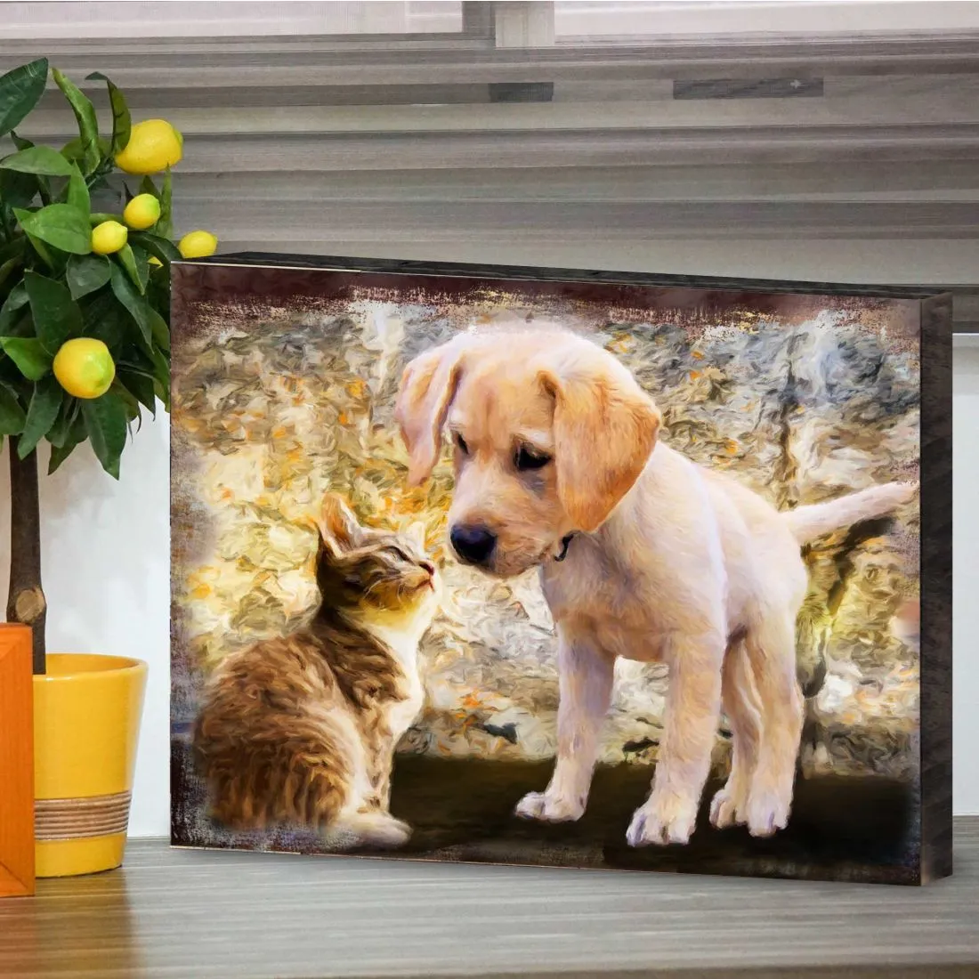 Allene Dog & Cat Art Wooden Wall Art by Nature Wonders - Pets Dog and Cats Décor - 95340B