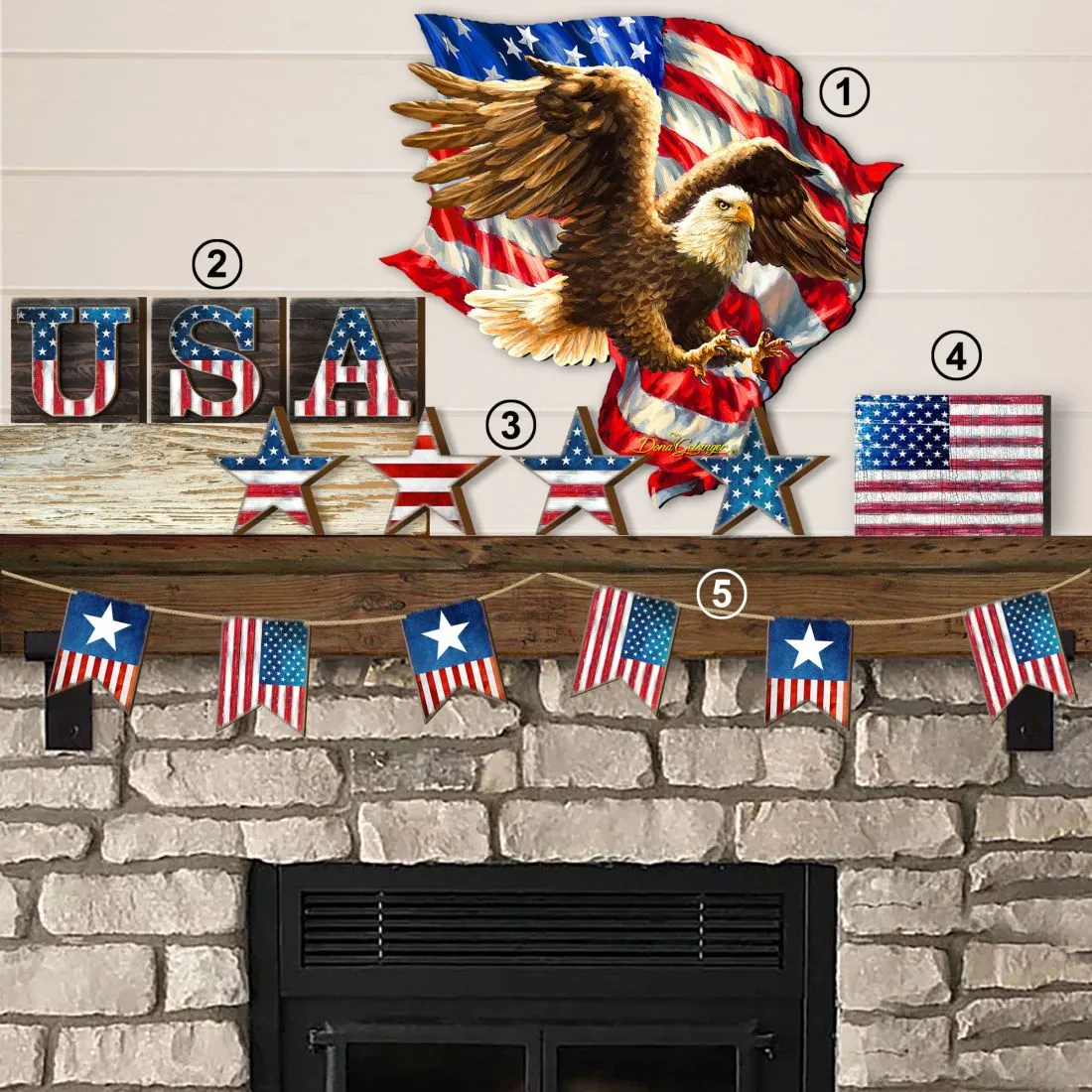 American Patriotic Composition Set of 15 Wall Block by G. DeBrekht - American Patriotic Décor - 852760-S15