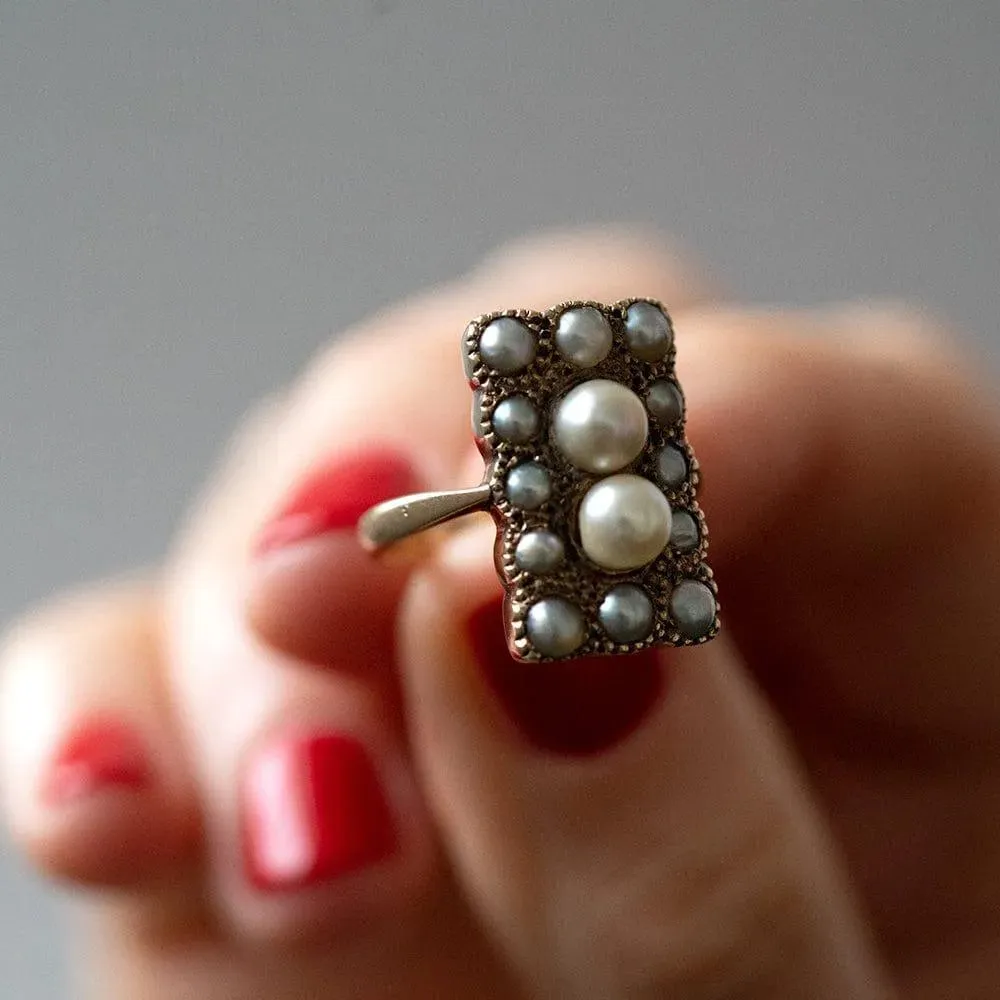 Antique Edwardian 9ct Gold Pearl Cluster Ring