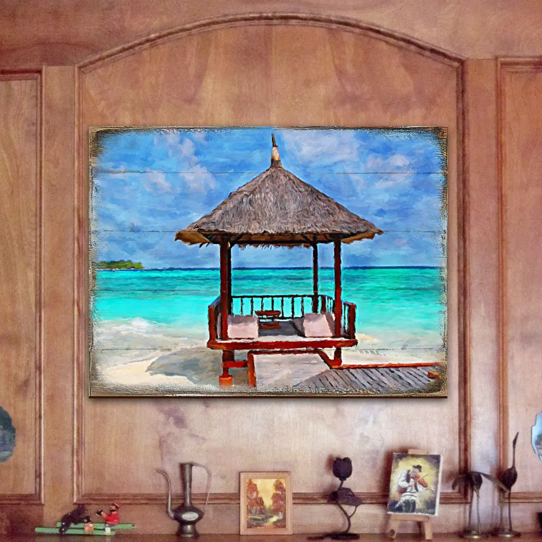 Beach Cabana Wood Wooden Coastal Wall Art by Nature Wonders - Coastal Sea-Life Décor - 95270B