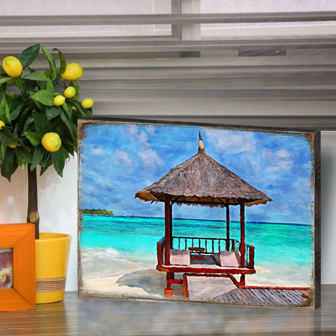 Beach Cabana Wood Wooden Coastal Wall Art by Nature Wonders - Coastal Sea-Life Décor - 95270B