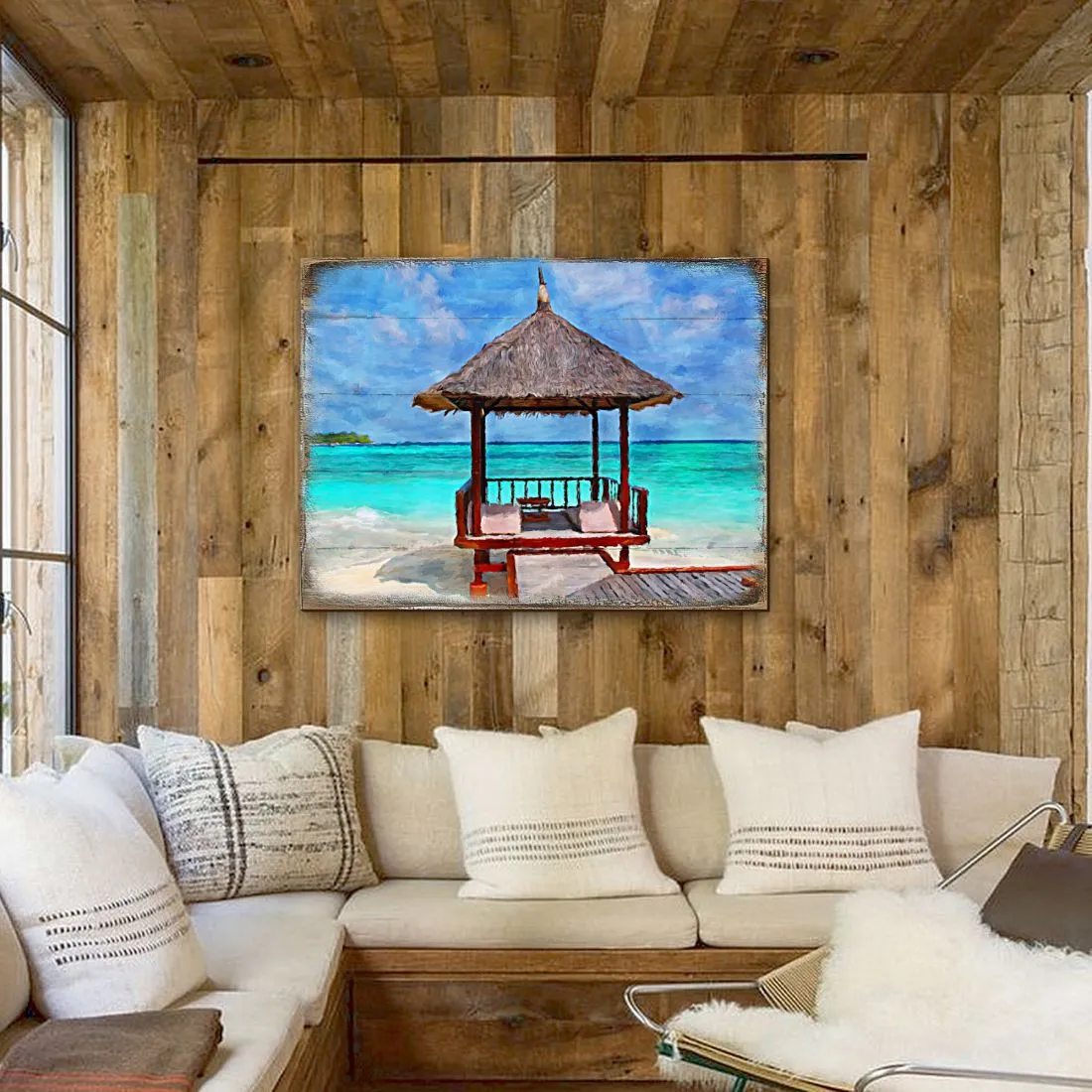 Beach Cabana Wood Wooden Coastal Wall Art by Nature Wonders - Coastal Sea-Life Décor - 95270B