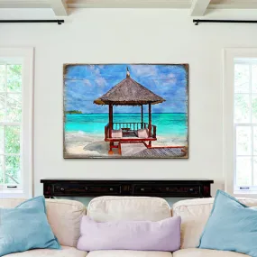 Beach Cabana Wood Wooden Coastal Wall Art by Nature Wonders - Coastal Sea-Life Décor - 95270B