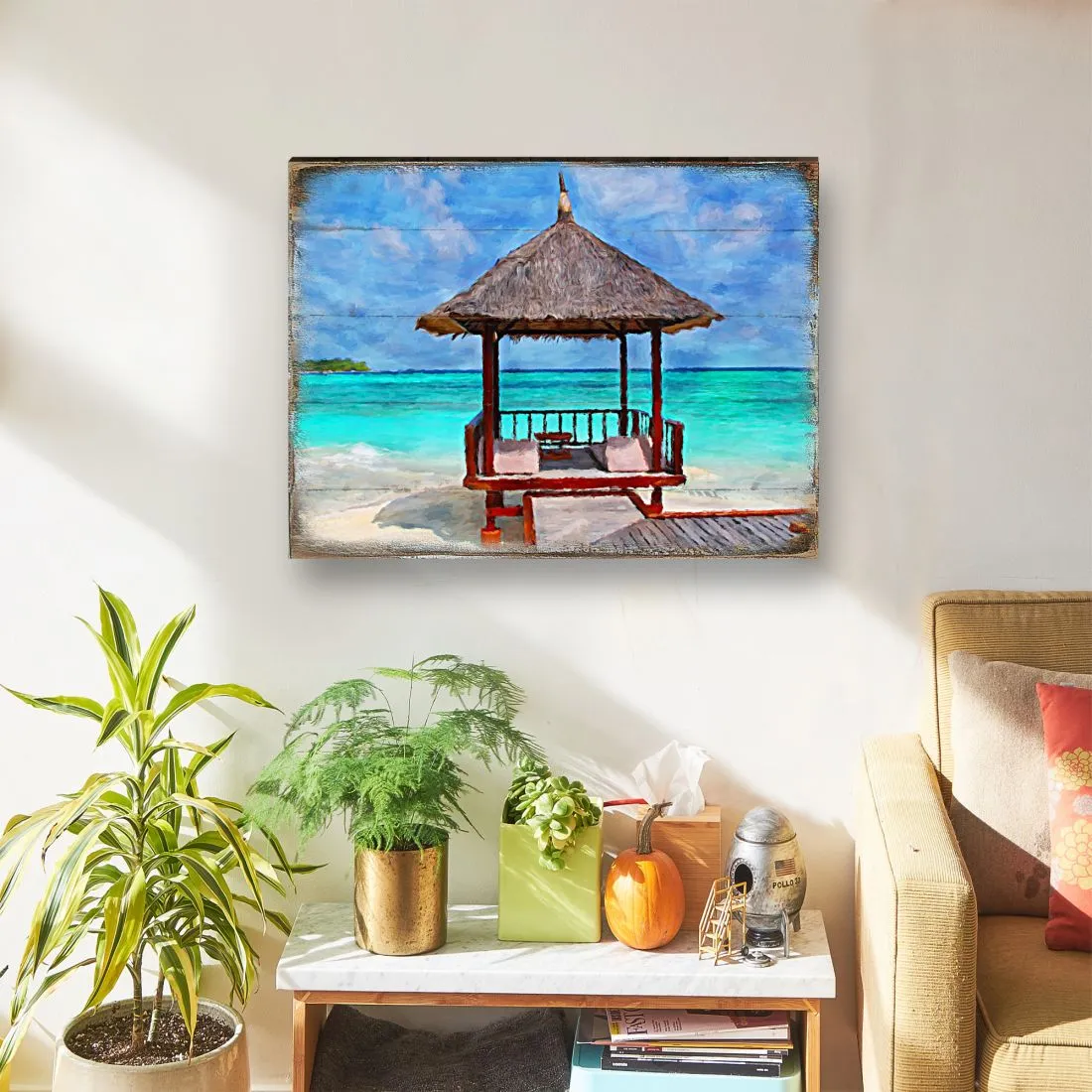 Beach Cabana Wood Wooden Coastal Wall Art by Nature Wonders - Coastal Sea-Life Décor - 95270B