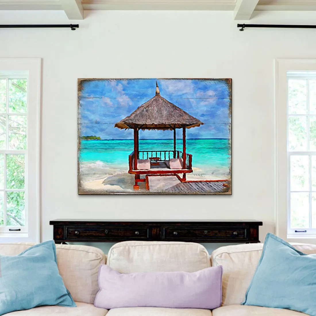 Beach Cabana Wood Wooden Coastal Wall Art by Nature Wonders - Coastal Sea-Life Décor - 95270B