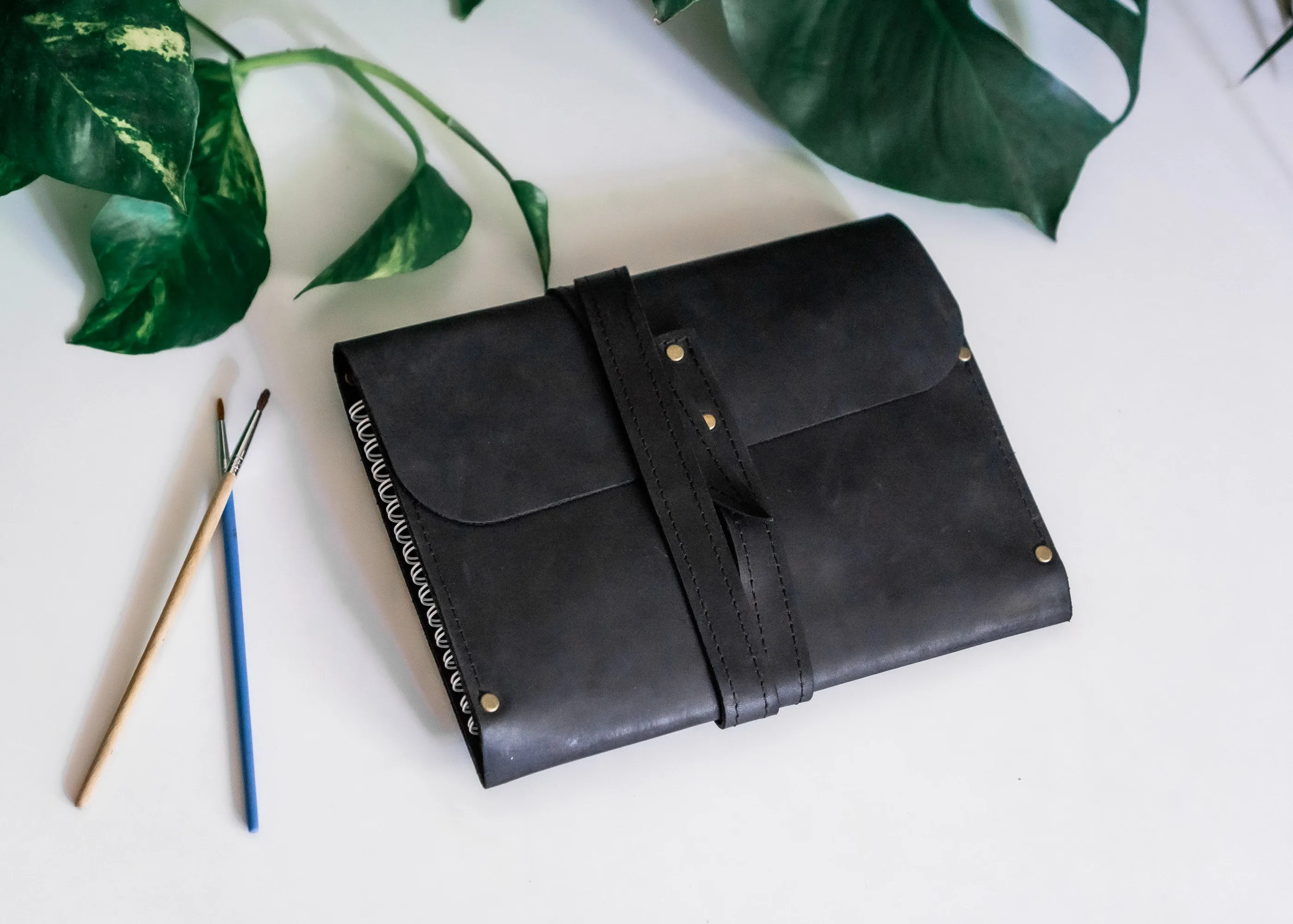 Black Leather Sketchbook A5 Cover | Handcrafted | Personalized