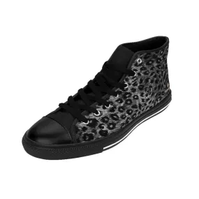 Black Leopard Men's Tennis Shoes, Animal Print Designer Best High-top Sneakers For Men