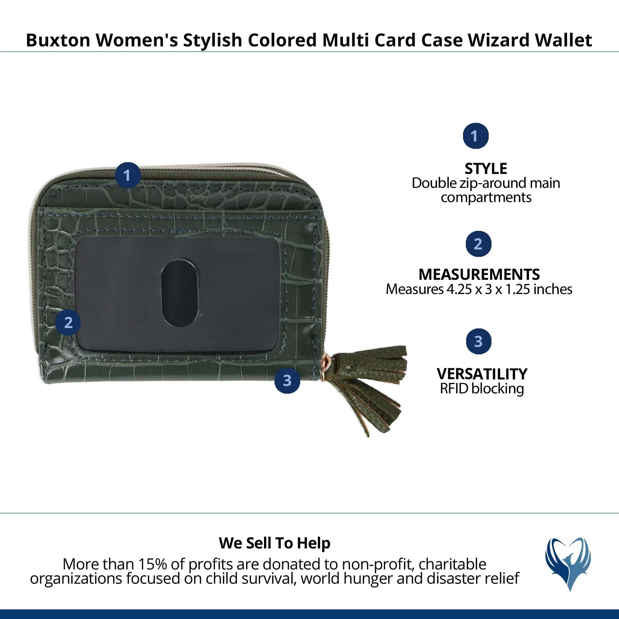 Buxton Women's Stylish Colored Multi Card Case Wizard Wallet