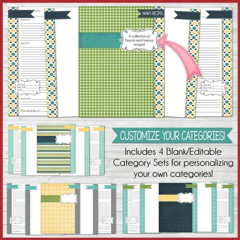 EDITABLE Recipe Binder Collection NAVY {Full Size 8.5x11} PRINTABLE