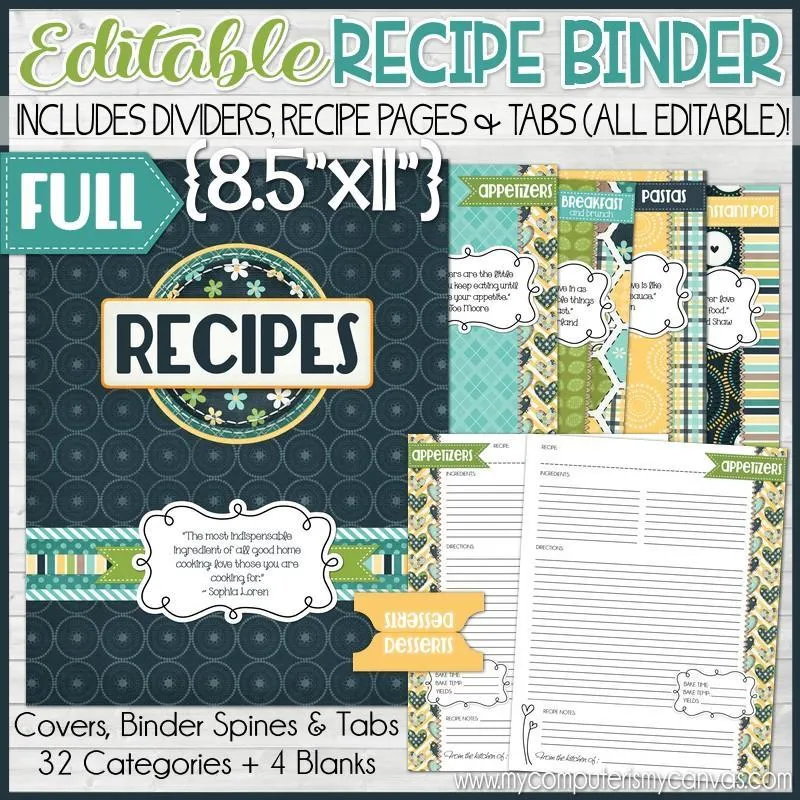 EDITABLE Recipe Binder Collection NAVY {Full Size 8.5x11} PRINTABLE