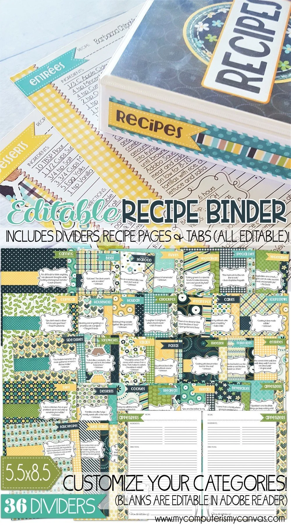 EDITABLE Recipe Binder Collection NAVY {Half Size 5.5x8.5} PRINTABLE