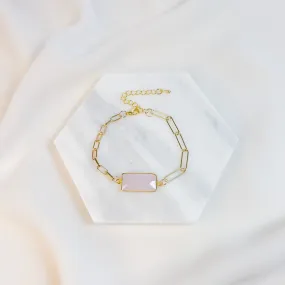 Gold Chain Rose Quartz Bezel Bracelet