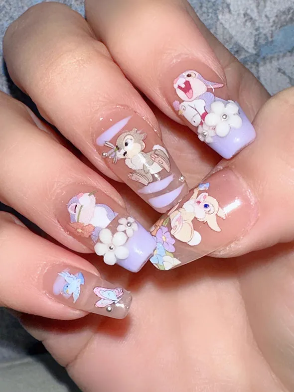 Kawaii Cartoon Themed Childhood Memories Medium Coffin Press On Nails