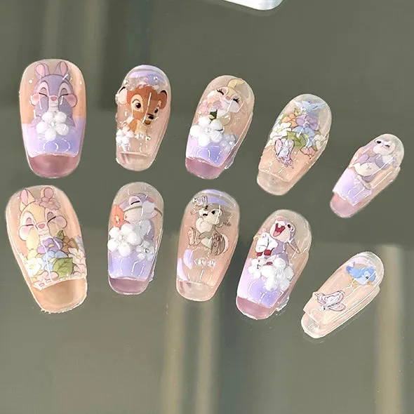 Kawaii Cartoon Themed Childhood Memories Medium Coffin Press On Nails