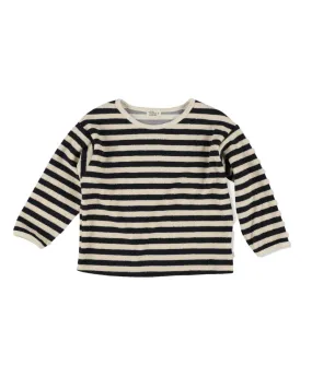 MY LITTLE COZMO Les Tresors Marines Organic Toweling Terry Stripes Sweatshirt in Black