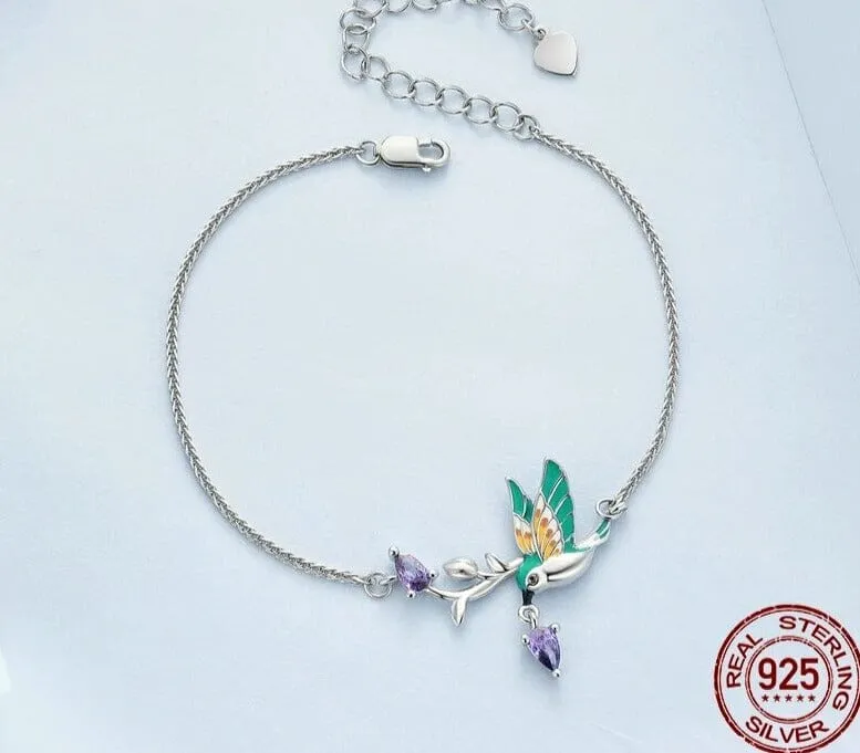 Rainbow Kingfisher 925 Sterling Silver Charm Bracelet