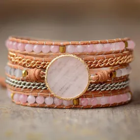 Rose Quartz & White Onyx Wrap Bracelet