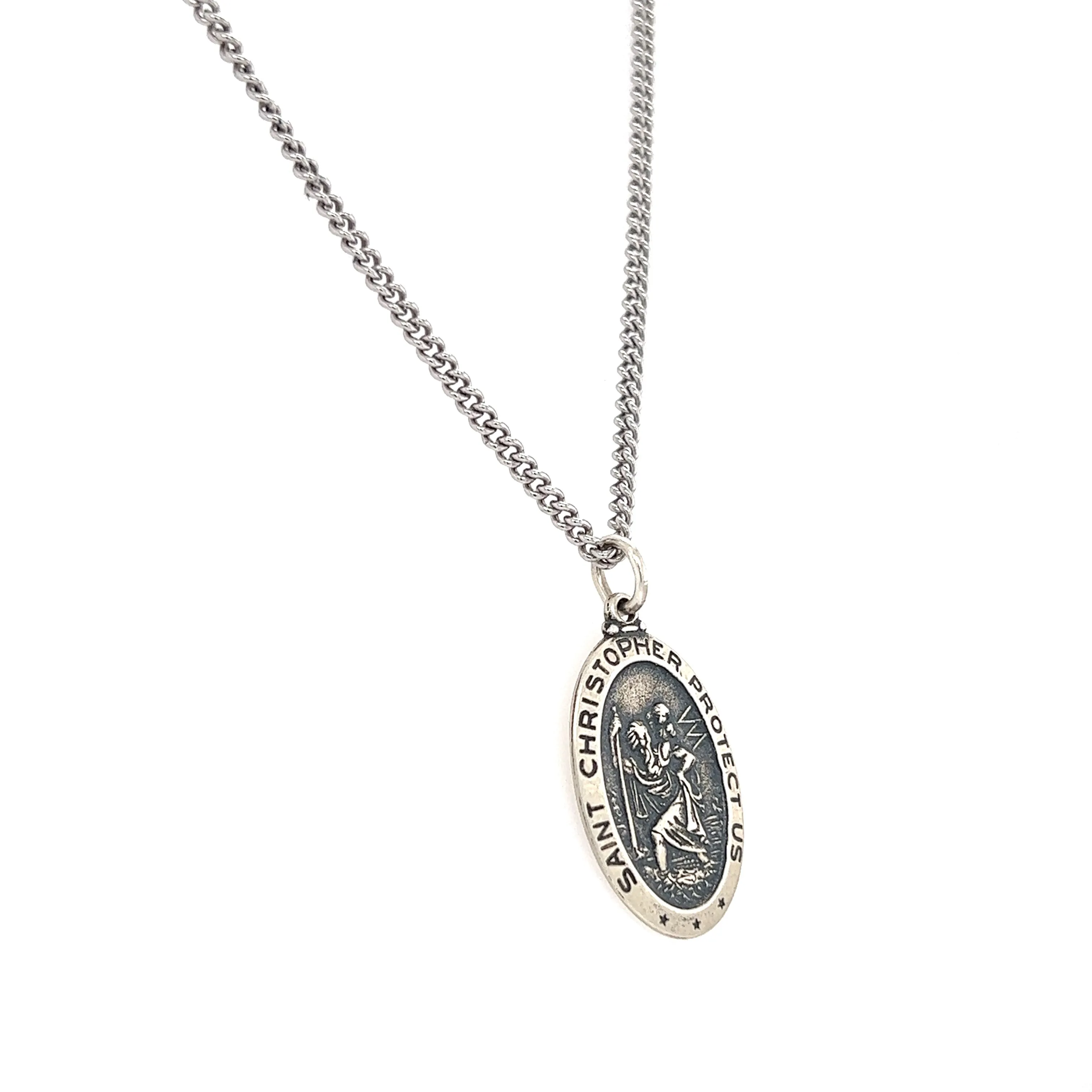 St. Christopher Necklace with Continuous Cable Chain in Sterling Silver