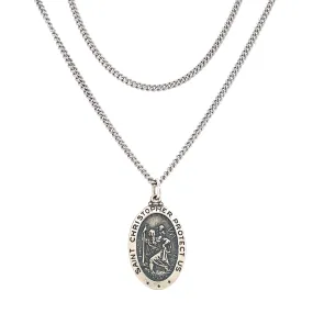 St. Christopher Necklace with Continuous Cable Chain in Sterling Silver