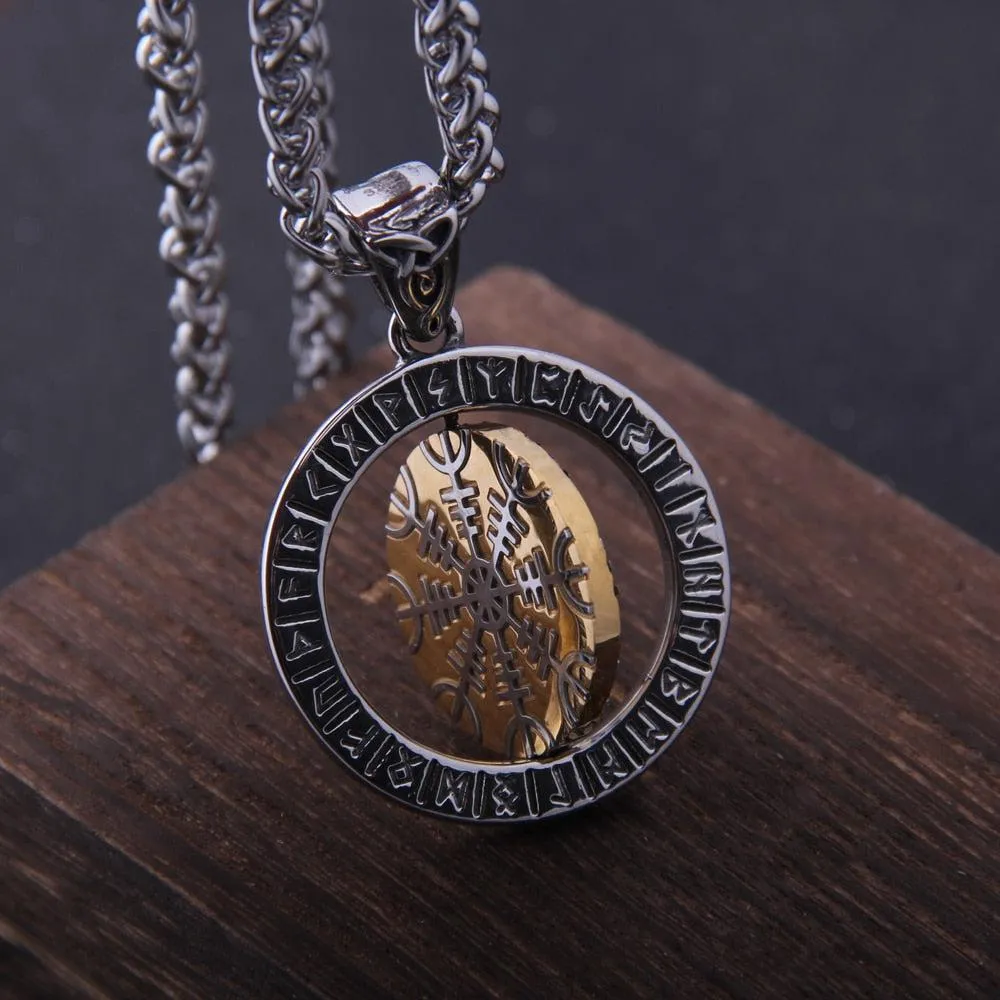 Viking Necklace Rotating Vegvisir & Helm of Awe