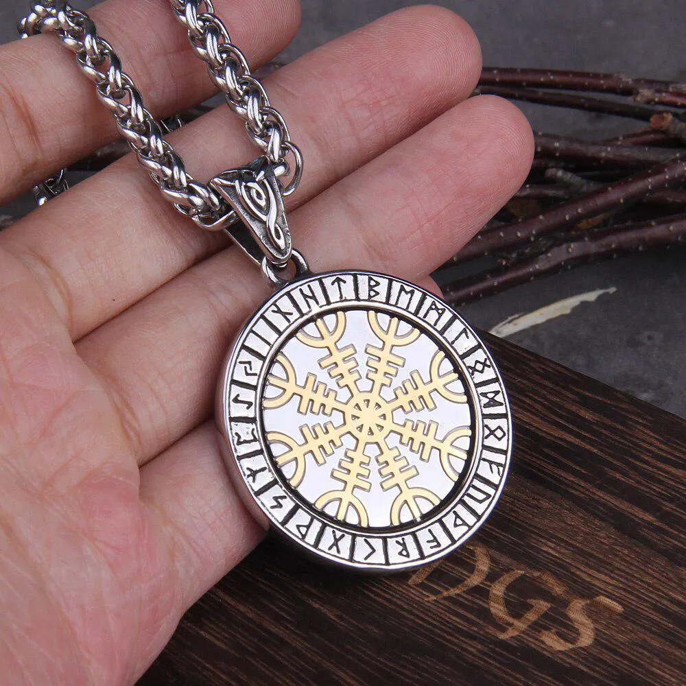 Viking Necklace Rotating Vegvisir & Helm of Awe