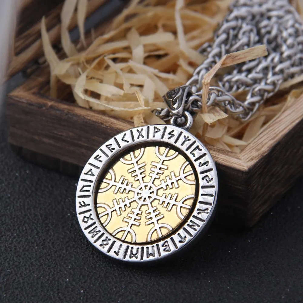 Viking Necklace Rotating Vegvisir & Helm of Awe